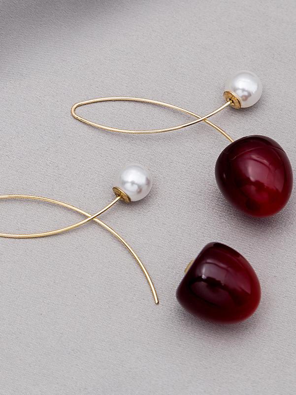 1 Pair Cherry Decorated Dangle Earrings, Elegant Drop Earrings for Women, Fashion Jewelry for Party, Daily Clothing Decor