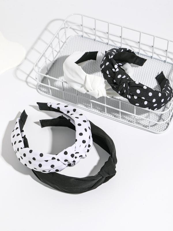 4pcs Polka Dot Print & Solid Color Hair Hoop, Elegant Knot Design Hair Accessories for Women & Girls, Fashion Hair Accessories for Party, Daily Clothing Decor