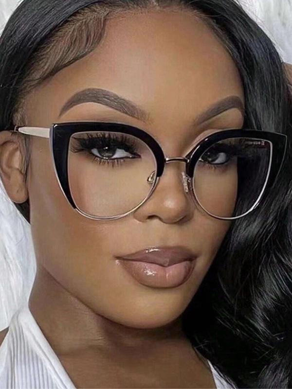 Cute Cat Eye Design Semi-rimless Eyeglasses, Fashionable Oversized Eyeglasses for Women & Men, Fashion Eyeglasses for Work, Daily Clothing Decor, for Student Daily