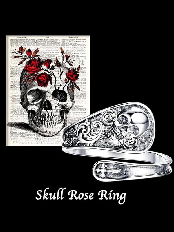 Punk Style Skull & Rose Design Ring,  Retro Accessories for Women for Party, Daily Clothing Decor, Trendy All-match Creative Jewelry for Birthday Gift