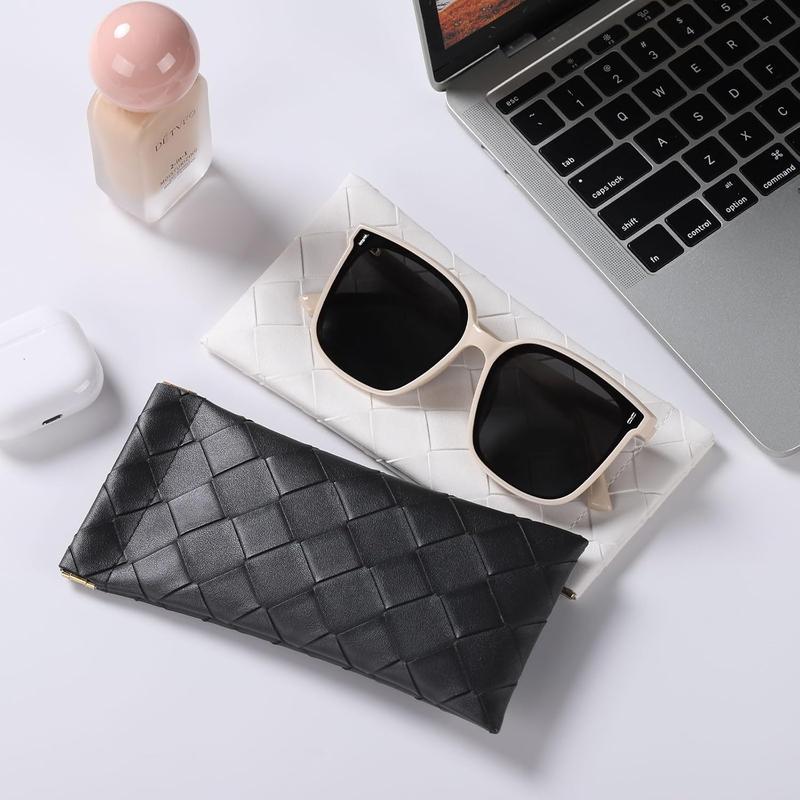 Glasses Case, 2 Pack Soft Sunglass Pouch Portable Sunglasses Organizer Squeeze Top Leather Eyeglass Case