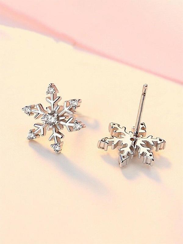 Snowflake Design Rhinestone Decor Stud Earrings, Elegant Jewelry for Women for Party, Daily Clothing Decor, Trendy All-match & Exquisite Jewelry for Birthday Gift