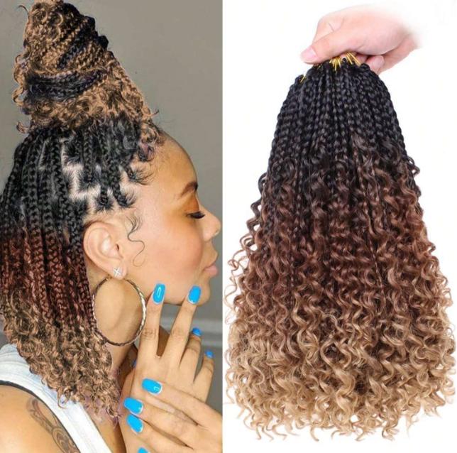 Goddess Boho Box Braids Crochet Hair 12-22 Inch Synthetic Ombre Braiding Hair for Women