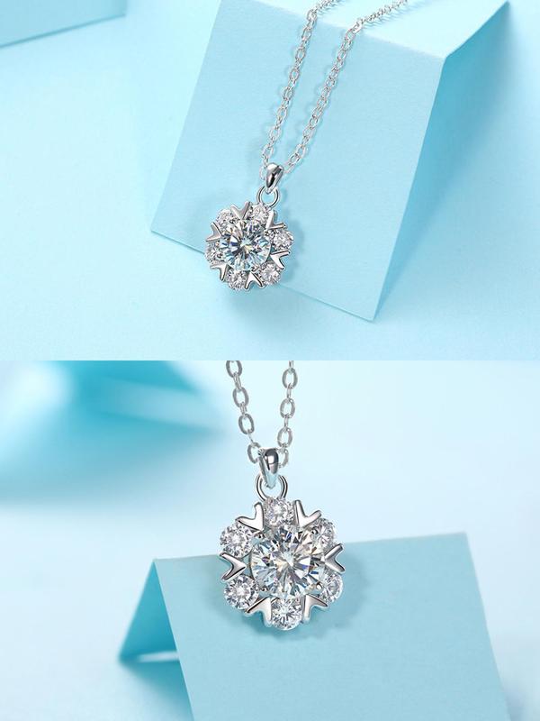 Snowflake Design Pendant Necklace & Rose Gift Box, Rhinestone Decor Necklace Set, Fashion Jewelry Accessories for Women As Gift