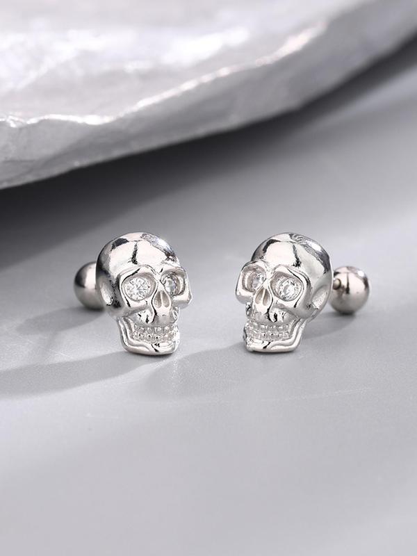 Skull Design Stud Earrings, Inlaid Rhinestones, Street Style Hip Hop Earrings, Fashionable Jewelry for Women & Girls, Casual Jewelry for Party, Daily Clothing Decor, Trendy All-match & Exquisite Jewelry for Birthday Gift