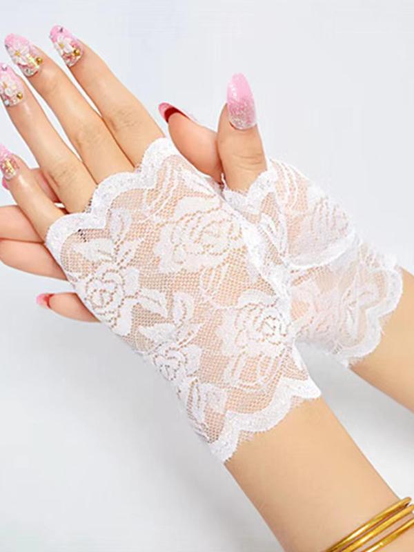 Hollow Out Floral Lace Fingerless Gloves, Elegant Fashion Gloves for Wedding Party, Casual Elastic Bridal Gloves for Women, Exquisite Jewelry for Birthday Gifts Summer 2024