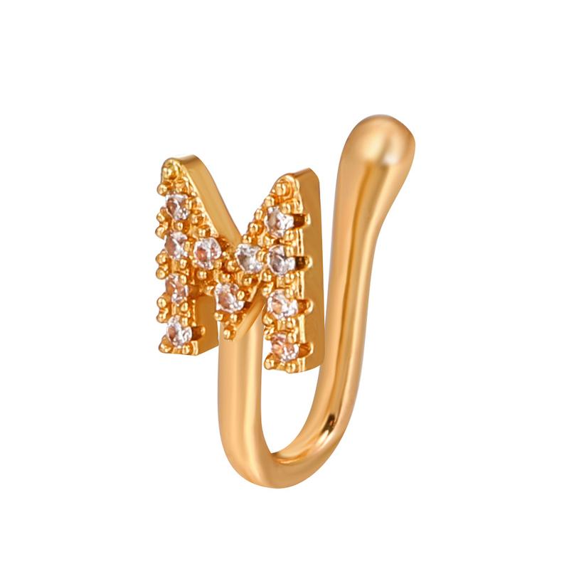 1 Count A-Z LETTER  Design Non-pierced Nose Clip, Rhinestone Inlaid Decorative Nose Ring, Fashionable Personality Accessories for Women and Girls