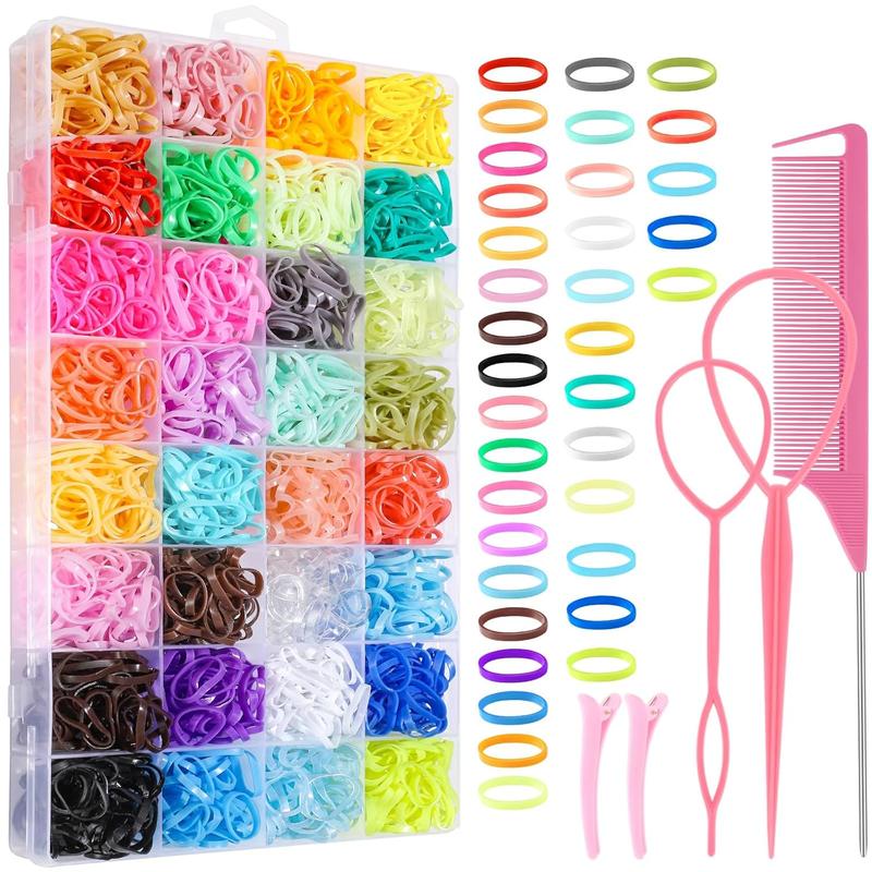 2400 count Rubber Bands for , 32 Colors Small Rubber Bands Elastic  Ties with  Styling Tools for   Girl  to School  Accessories Gift