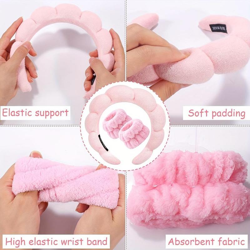 Sponge Headband & Wristband Set (3 Counts set), Comfort Makeup Headband & Wristband, Hair Styling Tools for Women & Girls