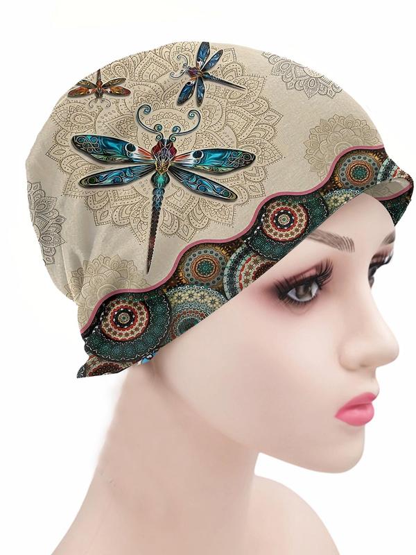 Dragonfly Pattern Beanie Hat, Boho Style Ethnic Pattern Beanie Hat for Fall & Winter, Fashion Vintage All-match Accessories for Women & Men