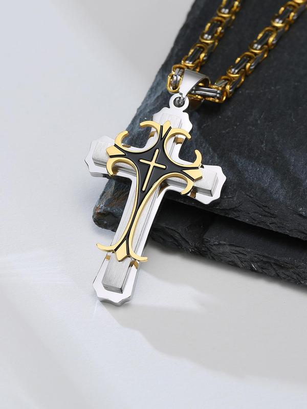 Punk Style Stainless Steel Layered Cross Necklace, Fashion Jewelry for Party, Daily Clothing Decor, Trendy All-match & Exquisite Jewelry for Birthday Gift