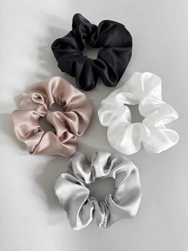 4pcs Women's Simple Plain Polyester Satin Scrunchie, Mixed Color Hair Tie, Casual Daily Hair Accessories, Fashion Accessories For Daily Use