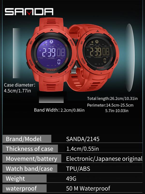 Men's Sporty Digital Watch, Fashionable Digital Watch with Luminous Dial, Digital Display Waterproof Watch for Men