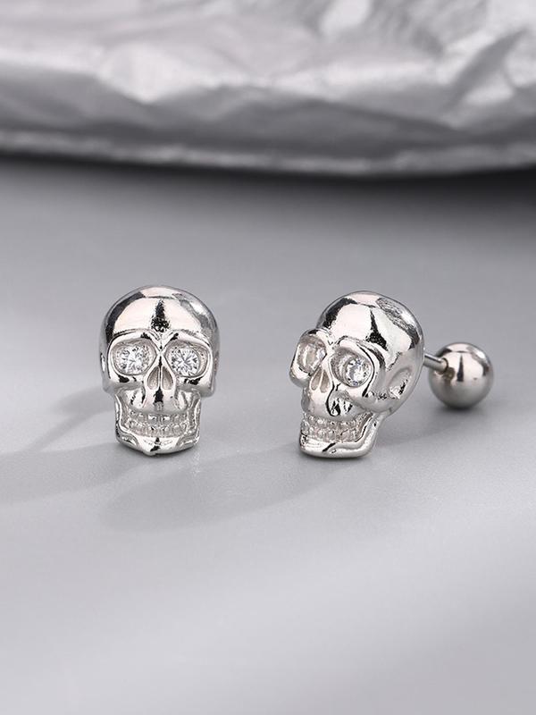 Skull Design Stud Earrings, Inlaid Rhinestones, Street Style Hip Hop Earrings, Fashionable Jewelry for Women & Girls, Casual Jewelry for Party, Daily Clothing Decor, Trendy All-match & Exquisite Jewelry for Birthday Gift