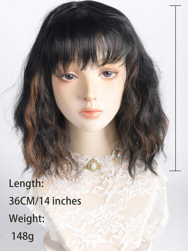 14 Inch Short Wavy Bob Wigs for Women, Gorgeous Fluffy Wigs with Bangs, Synthetic Full Machine Wigs for Party, Daily Use