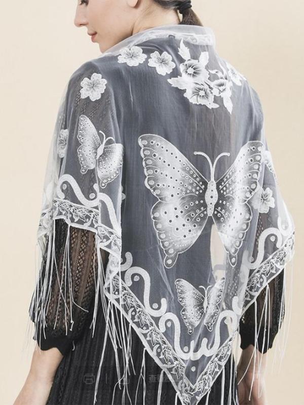 Women's Elegant Butterfly Pattern & Tassel Decor Shawl, Fashionable Breathable Scarf for All Seasons, Casual Versatile Scarf for Women