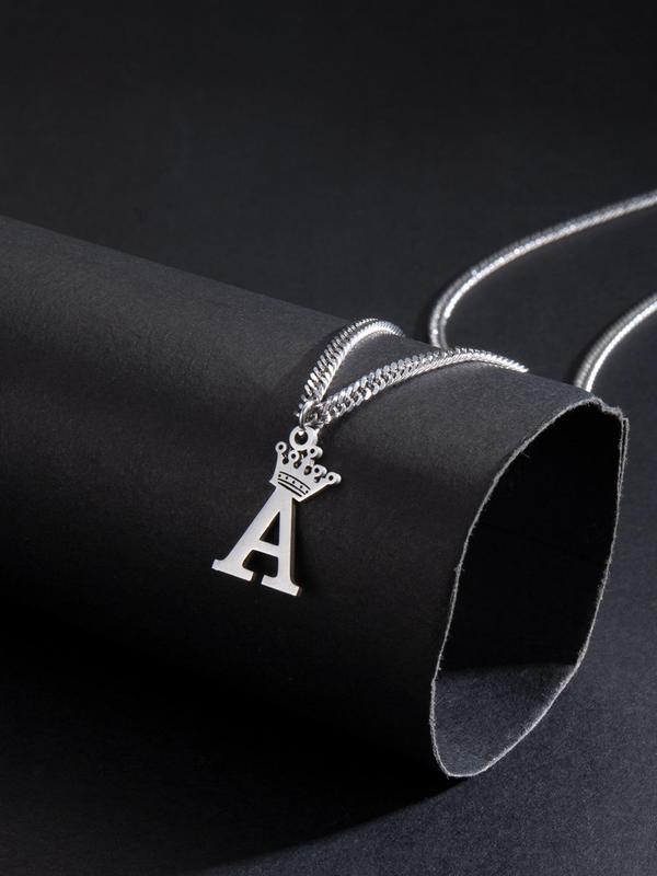 Simple Letter Detail Crown Decor Pendant Necklace for Men & Women, Casual Matching Necklace Jewelry for Teens Gift, Classic Fashion Accessories for Daily Wear