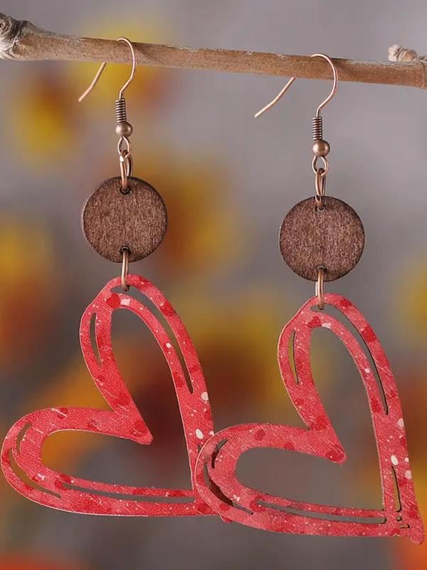 Spring Heart Shaped Wooden Dangle Earrings, Retro Simple Style Jewelry for Women, Trendy Jewelry Gift for Party and Daily Life