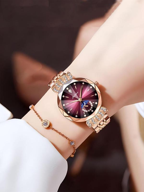 2024 Summer Elegant Rhinestone Decor Luminous Quartz Watch, Exquisite Trendy Waterproof Round Dial Wristwatch, Fashionable Watch for Women As Gift with Box