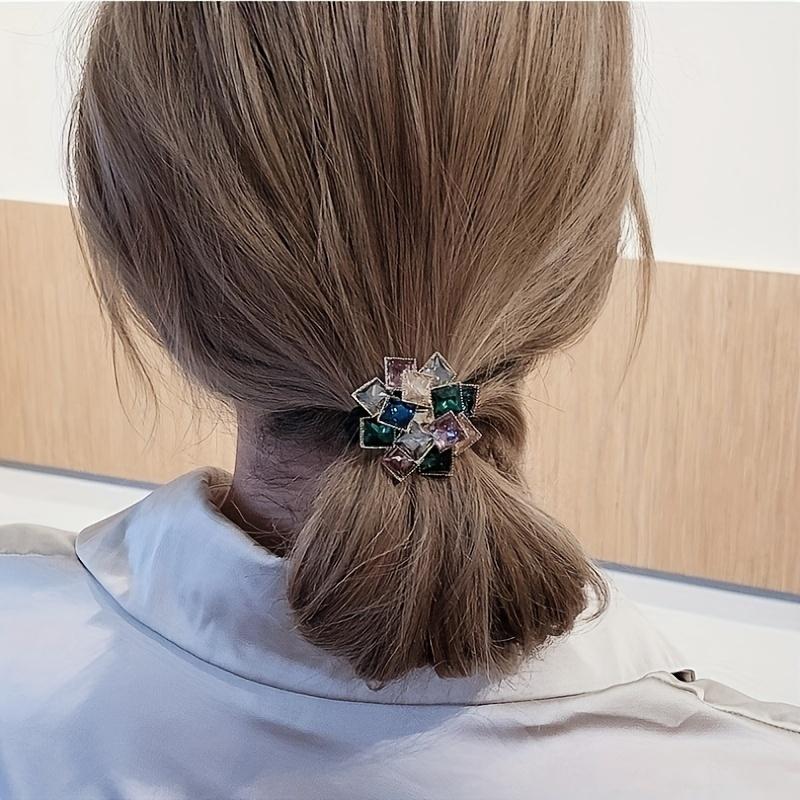 Elegant Rhinestone Hair Ring-Retro Style Alloy Elastic Ponytail Holder, Suitable for Women's Daily Wear and Special Occasions