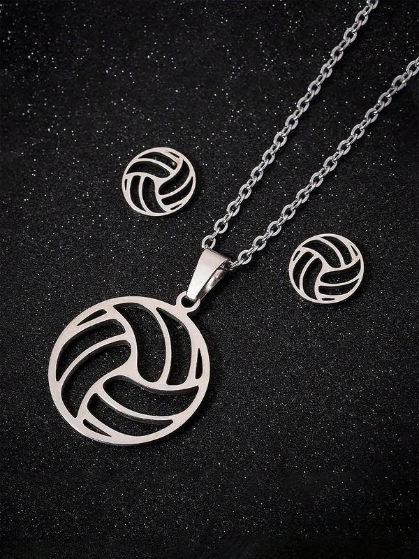 Simple Style Sporty Volleyball Design Pendant Necklace & Earrings, 3pcs Casual Trendy Fashionable Jewelry Set As Gift without Box for Women & Girls