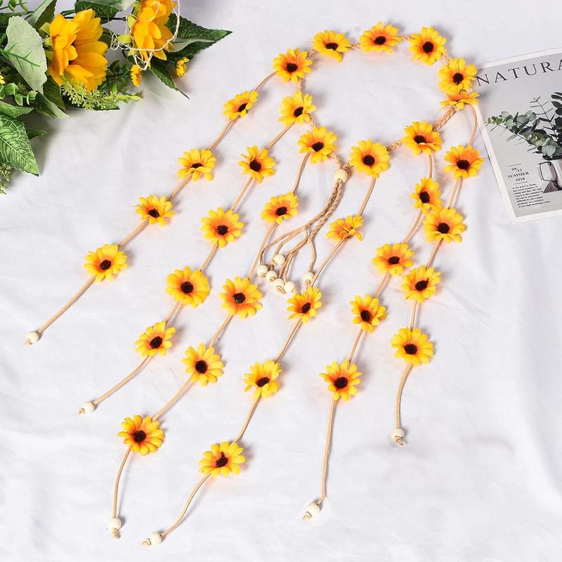 2pcs Flower Hippie Headband Floral Crown Summer Sunflower Hair Accessories for 70 s Bohemian Costumes Style