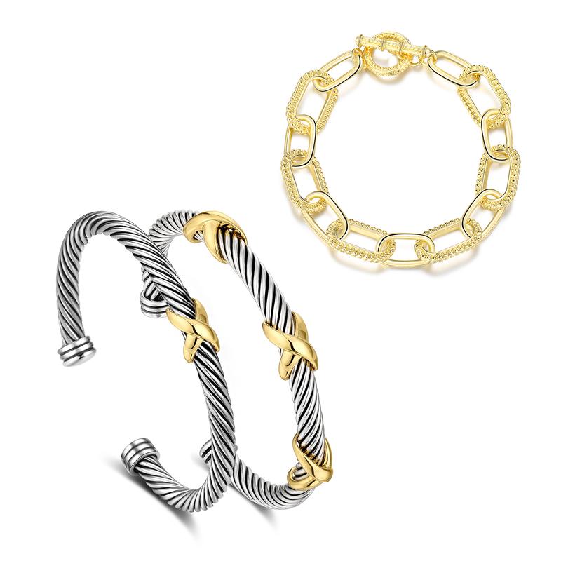 Mytys Two Tone Gold Plated Twisted Cable Bracelet for Women Fashion Wire Cuff Dupes Bracelet Open Adjustable Bangle Jewelry Gifts for Her