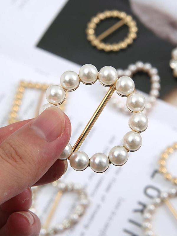 Elegant Faux Pearls & Rhinestone Decor Tie Clips, Heart Shaped & Round Shaped Clothes Tie Clip, Unisex Exquisite Clothes Accessories for Summer Daily Wear