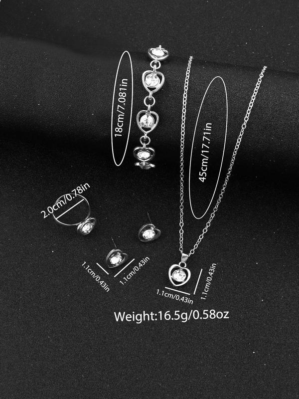 Women's Elegant Rhinestone Decorated Watch & Jewelry Set, Including Round Dial Watch & Necklace & Ring & Earrings & Bracelet, Fashion Watch Set for Party, Daily Decor