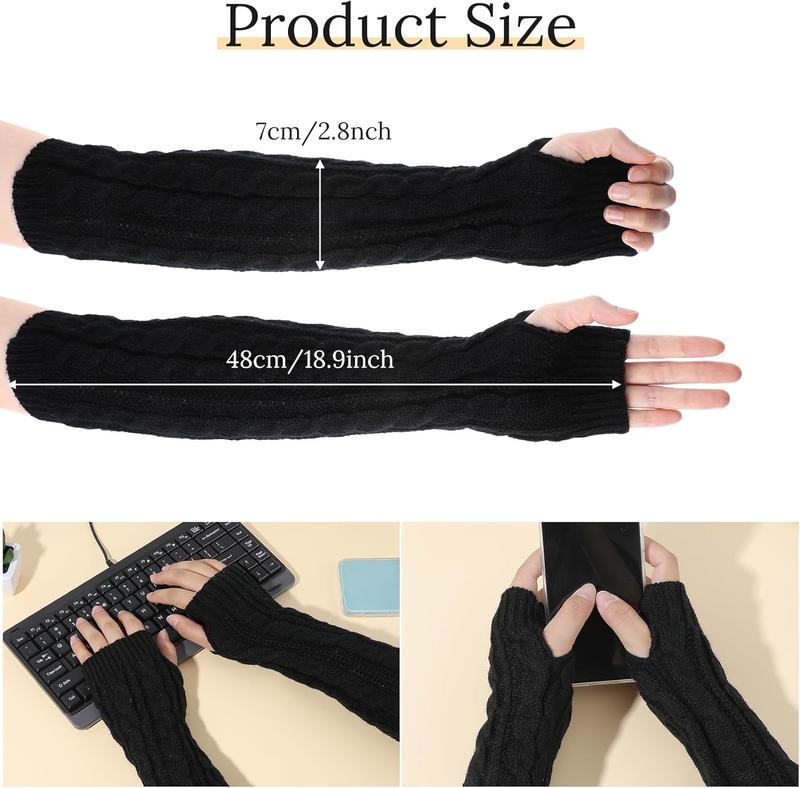 1 Pairs Arm Warmers, Long Fingerless Hand Warmer for Women  Winter Knitted Arm Sleeve Warm Winter Sleeve Arm Warmers Fingerless Gloves for Women Adult(Black)