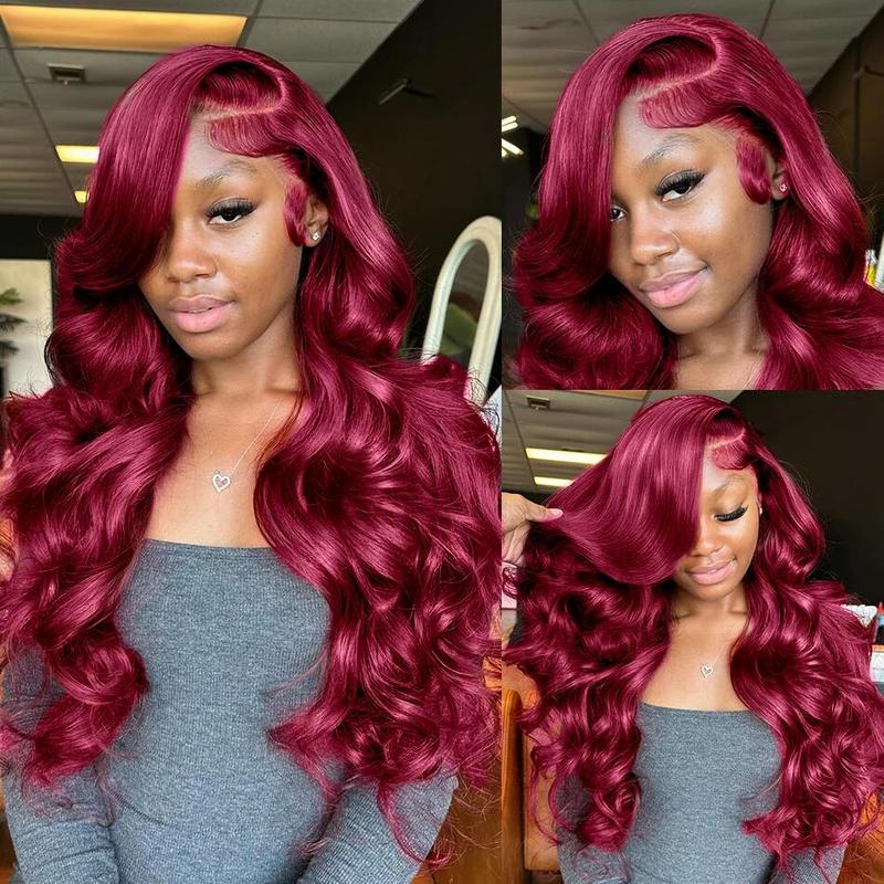 Tahikie 13x6 99J Burgundy Body Wave Full Lace Frontal Wig HD Lace Human Hair Wigs Red Colored for Women