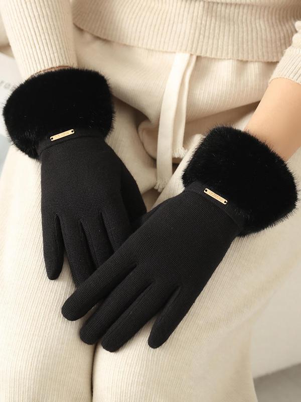 Women's Solid Color Thermal Lined Gloves, Casual Trendy Warm Gloves for Outdoor Activities, Fashionable Gloves for Fall & Winter