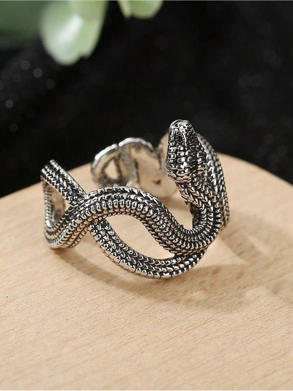 Vintage Snake Design Cuff Ring, Fashion Open Ring Alloy Jewelry for Party, Daily Clothing Decor, Trendy All-match & Exquisite Jewelry for Birthday Gift