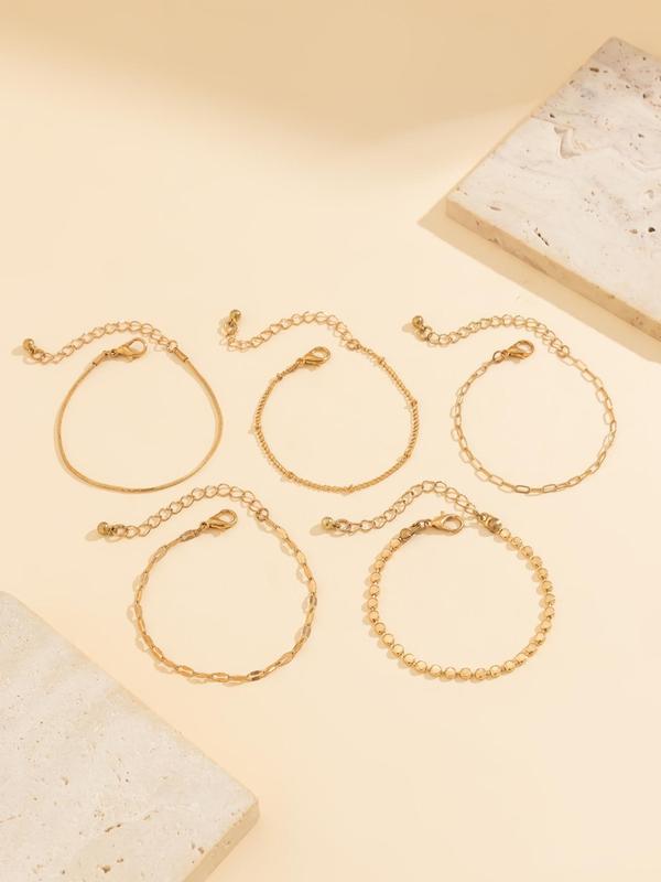 5pcs Fashion Chain Bracelet, Fashion Accessories for Both Men & Women for Party, Daily Clothing Decor, Minimalist Aesthetic Jewelry Gift