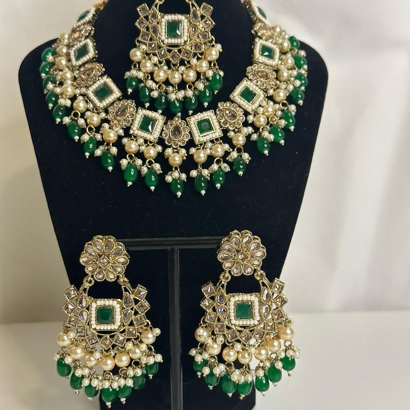 Premium Quality Necklace Set with Earrings and Mangtika for Women