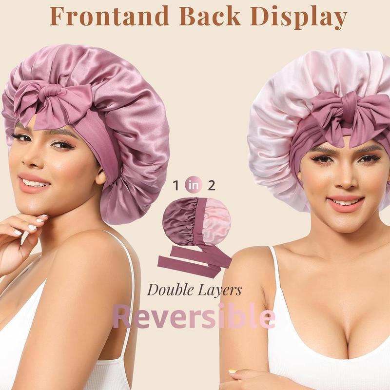 AWAYTR Silk Bonnet for Sleeping Women 100% Mulberry Silk Double Layered Bonnet with Tie Band Reversible Hair Bonnet Sleeping Hair Wrap