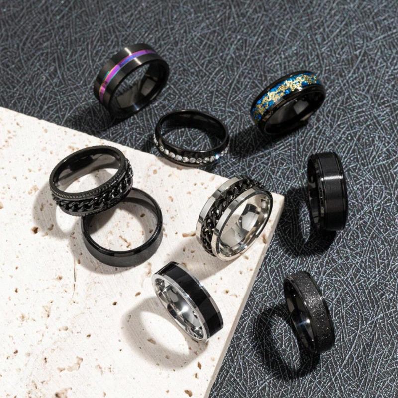 9pcs Set Stainless Steel Men's Popular Fashion Gift Rings