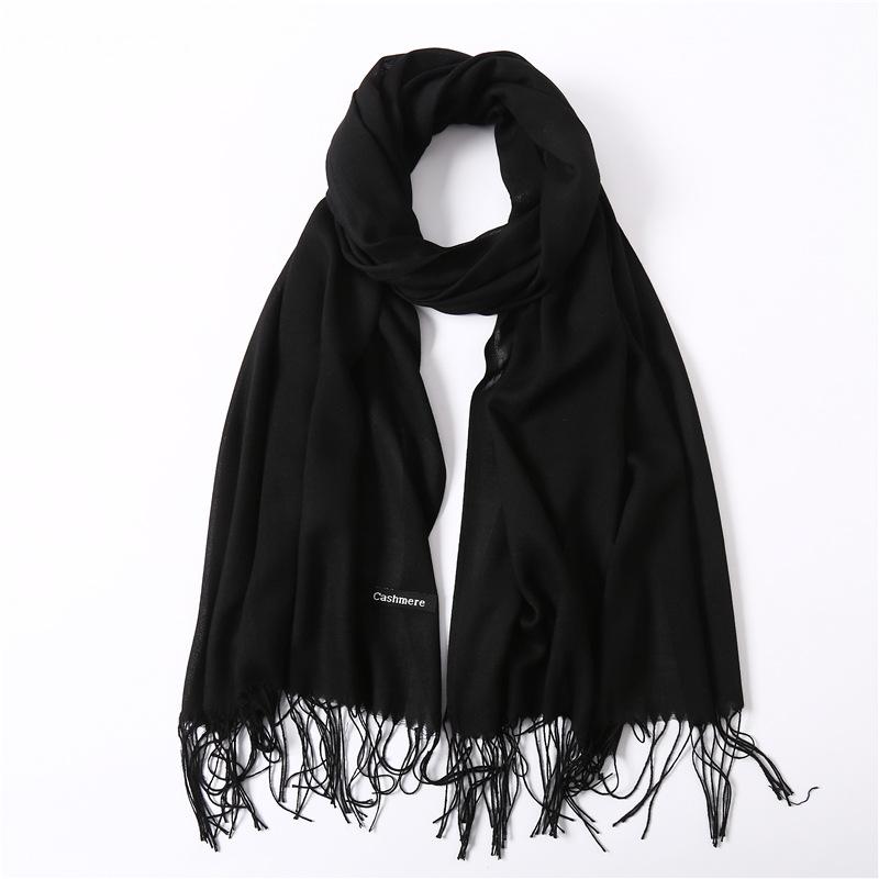 2024 Fashion Solid Color Women Thin Tassel Long Scarf  Hijabs Lady Shawls Cashmere Like Pashmina Hijabs Scarves Wraps