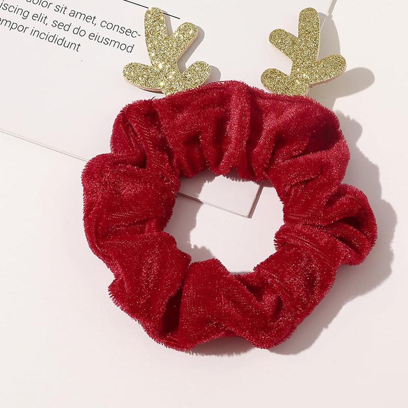 3 count Christmas Hair Scrunchies Silk Christmas Hair Ties Elastic with Christmas Elk Antler Soft Elastic Hair Bands Red Green Hair Ties Red Green Brown Ponytail Holders for Women Girls