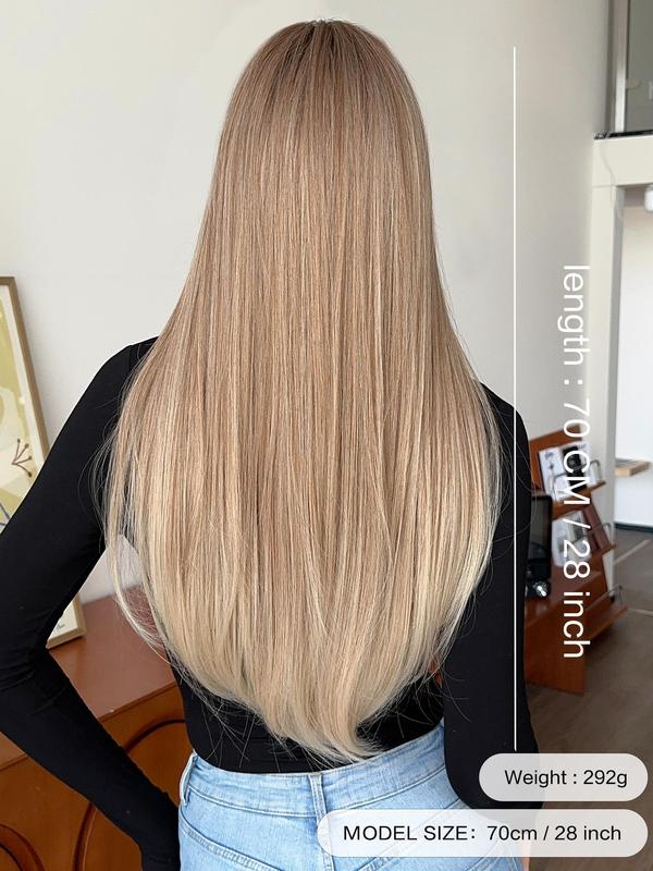 Fashion Gradual Color Design Long Straight Wigs for Women, 28 Inch Gorgeous Fluffy Wigs with Bangs, Synthetic Full Machine Wigs for Party, Daily Use