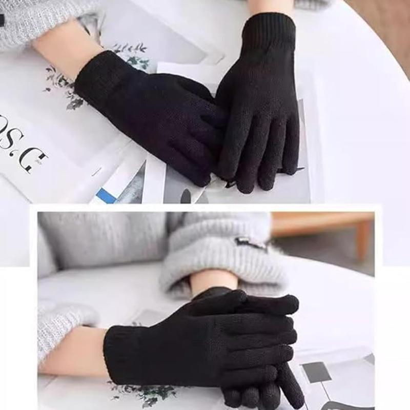 6 Double Winter Magic Gloves Knit Covels Gloves Winter Gloves Stretching Finger Covered Glove Winter Magic Gloves, suitable for women and adolescents, all black series, one size suitable for everyone