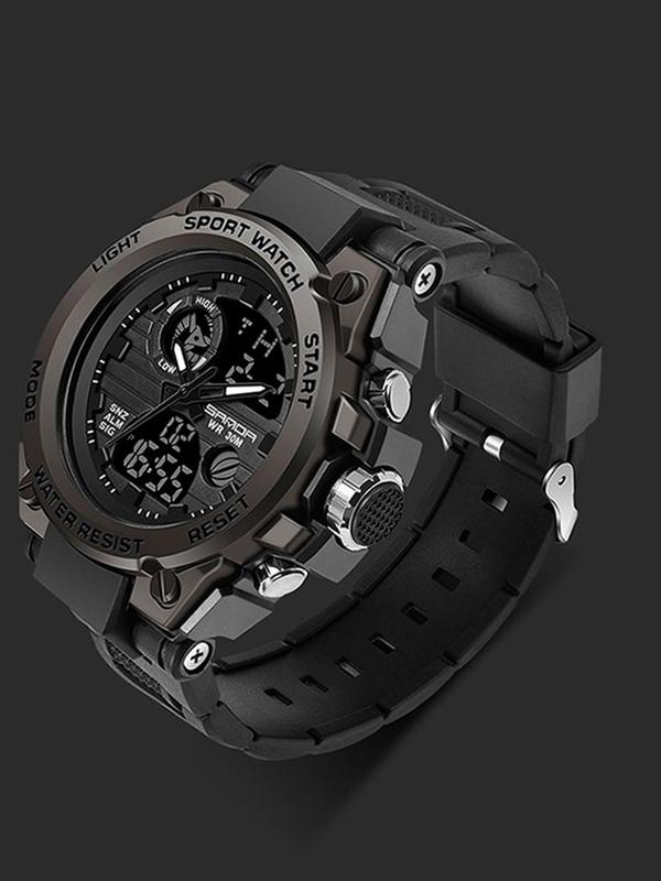 Men's Sportive Digital Analog Quartz Watch, Fashionable Digital Watch with Led Luminous Dial & Alarm Mode, Trendy Waterproof Watch for Daily Life, with Box