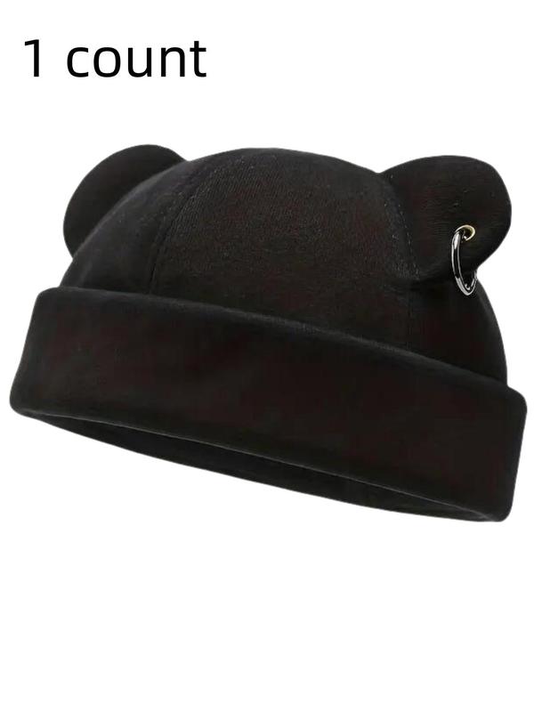 Cute Bear Ear Design Beanie Hat, Casual Trendy Beanie Hat for Fall & Winter, Fashion Accessories for Both Men & Women