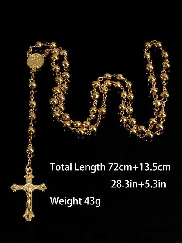 Summer Beaded Decor Cross Pendant Necklace for Men & Women, Stainless Steel Jewelry for Party, Daily Clothing Decor, Trendy All-match & Exquisite Jewelry for Birthday Gift