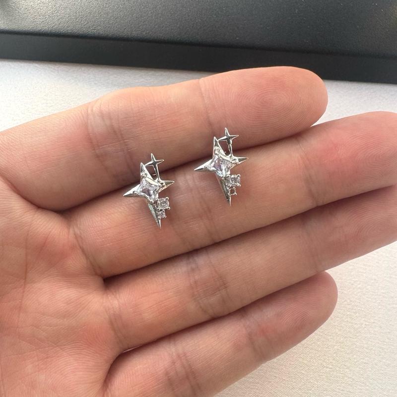 CZ Star Stud Earrings for Men Women Streetwear Punk Hip Hop Unisex Style