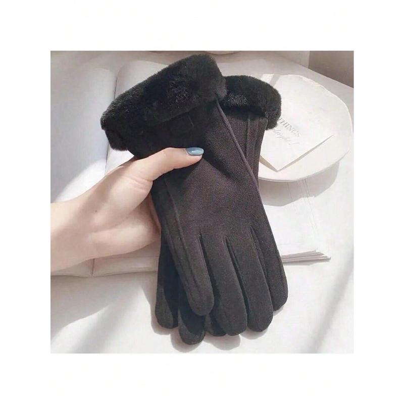 Fashion New Style 2 Pairs Women's Velvet Bicycle Thick Plush Gloves, Winter Warm Wool Lined Full Finger Gloves Halloween Accessories Winter Gloves