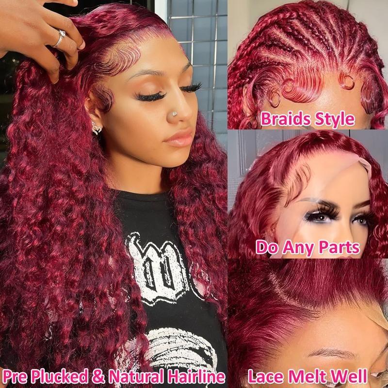 Burgundy Deep Wave Lace Front Wigs Human Hair 13x6 HD Lace Frontal Wigs Human Hair Lace Front Wigs Pre Plucked 99j Burgundy Deep Curly Wigs Human Hair Wigs For Women