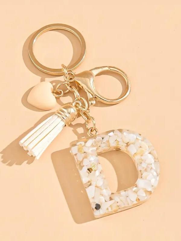 Fashion Alphabet Design Resin Keychain, Cute Tassel Decor Keychain for Women & Men, Trendy All-match & Exquisite Charm Bag Car for Birthday Gift