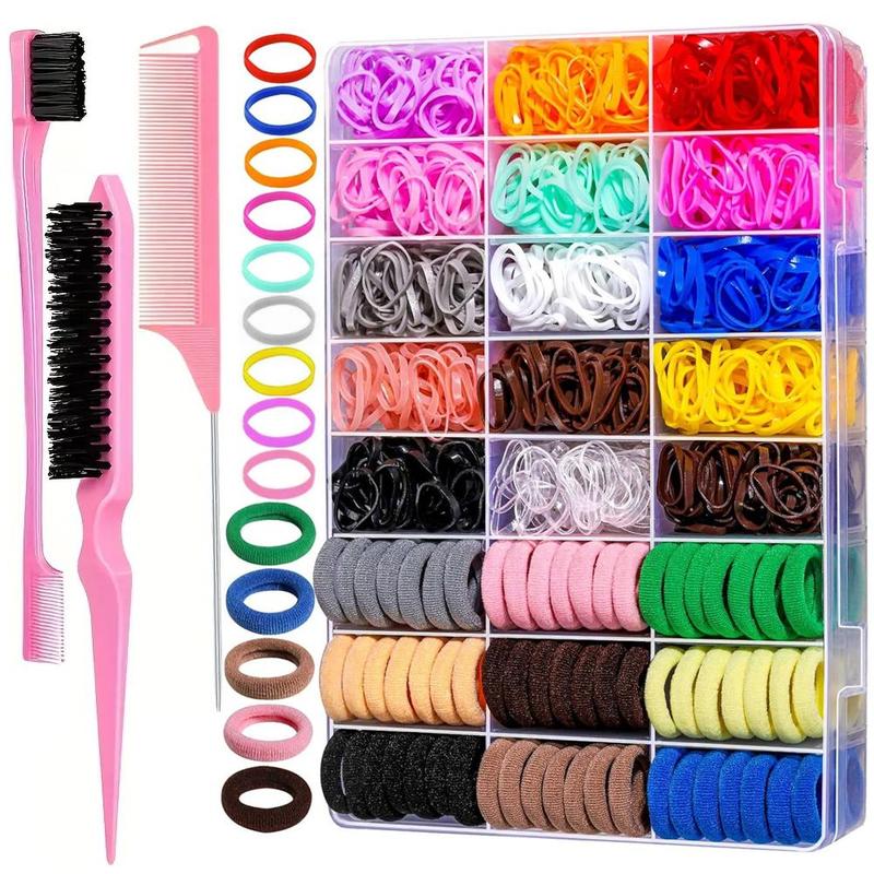 Hair Ties & Hair Bands Set, Including 1300 Hair Rubber Bands & 63 Hair Ties and 3 Counts Hair Comb, Colorful Elastic Heatless Styling Tools for Women & Girls, Christmas, Christmas Gift