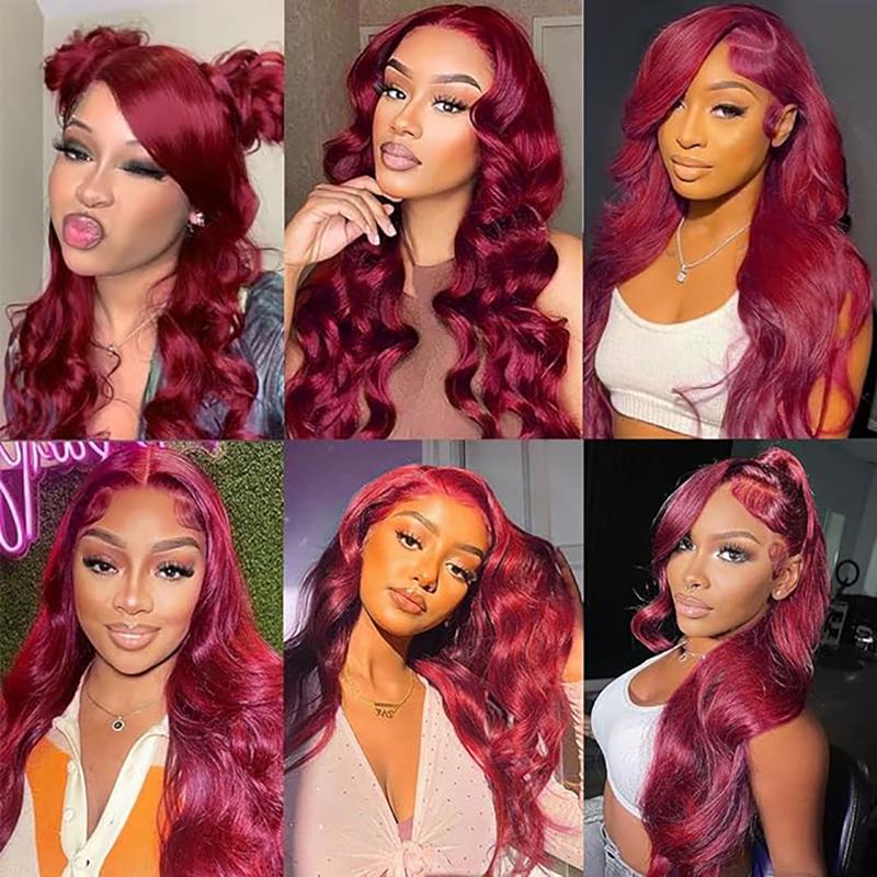 Tahikie 13x6 99J Burgundy Body Wave Full Lace Frontal Wig HD Lace Human Hair Wigs Red Colored for Women